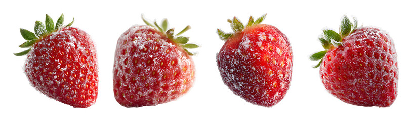 Frozen strawberry collection PNG set with isolated on transparent background