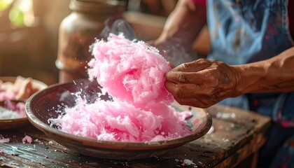 Traditional Pink Cotton Candy Dessert Gulali Rambut Nenek