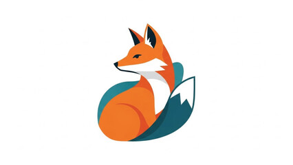 Fototapeta premium Cute modern vector illustration of a sitting fox with smooth rounded shapes in orange, teal, and white colors. Friendly and stylish design symbolizes cleverness, warmth, and creativity.