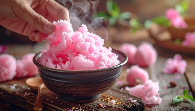 Traditional Pink Cotton Candy Dessert Gulali Rambut Nenek