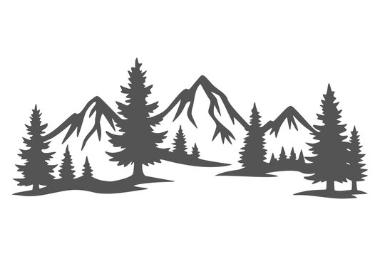 Mountain silhouette with pine trees