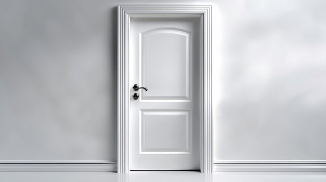 Spacious minimalist interior showcasing pure white door and subtle lighting effects