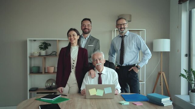 Multi-Generational Family Business Team Portrait in Modern Office &ndash; Smiling Expression