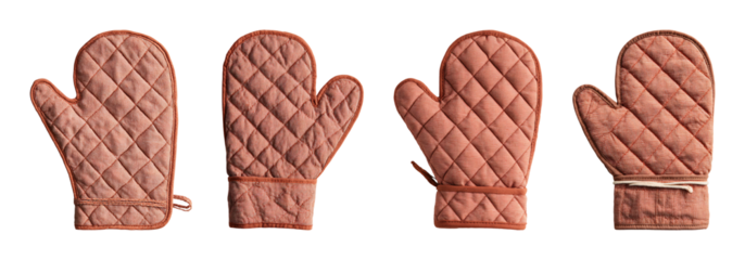 Collection of pink oven glove with diamond pattern PNG set with isolated on transparent background