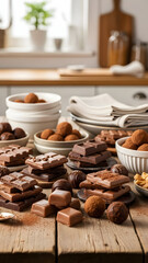Assorted Chocolate Truffles on Wooden Table.