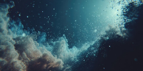 Abstract underwater scene with floating particles and glowing light