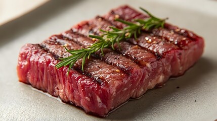 Fototapeta premium Fresh raw beef steaks with rosemary herbs on cutting board ready for grilling or cooking in kitchen preparation for gourmet meal.