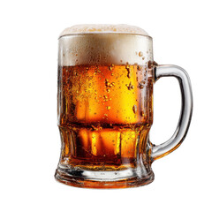 Glass of beer with foam on transparent background