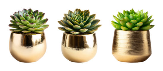 Luxurious succulent in gold pot PNG set with isolated on transparent background