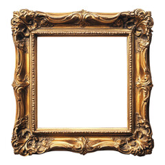 Golden frame with blank space for art or decoration on transparent background