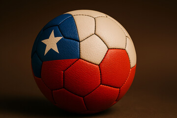 Close-up Soccer Ball with Chilean Flag Design on Brown Background