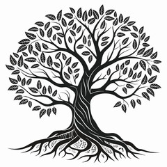 Obraz premium Intricate black and white design of a majestic tree with deep roots