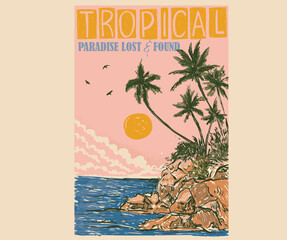 Obraz premium Palm tree vector design. Welcome to paradise. Summer vibes graphic print design. Summer good days artwork. Tropical paradise artwork.