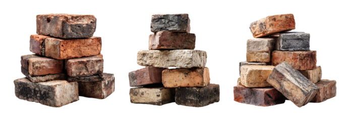 Stacked brick texture collection PNG set with isolated on transparent background