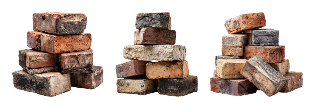 Stacked brick texture collection PNG set with isolated on transparent background