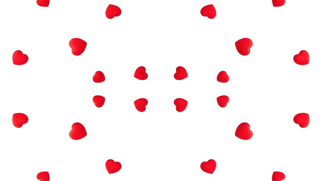 Symmetrical red heart pattern in grid layout isolated subject, romantic PNG with alpha channel