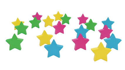 Scattered colorful 3D stars isolated subject, reward and success achievement transparency