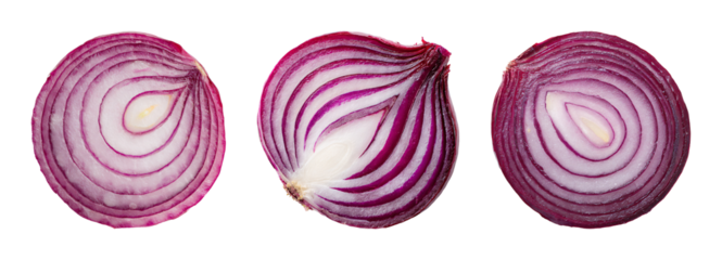 Sliced red onion cross section pattern PNG set with isolated on transparent background
