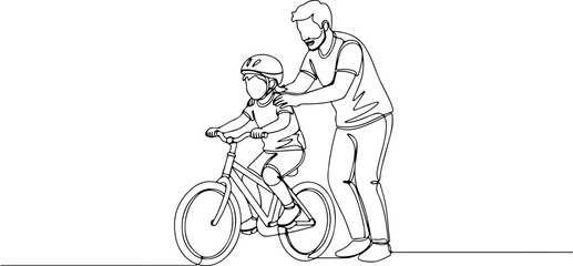 Fototapeta premium Father teaching son to ride bicycle