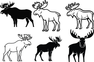 A collection of black deer silhouettes representing wild animals in a simple vector illustration style