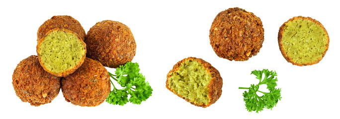 falafel ball isolated on a white background. Top view. Flat lay.