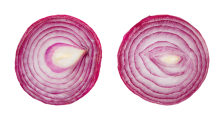 Fresh Red Onion Halves Cut in Half Showing Layers PNG set with isolated on transparent background