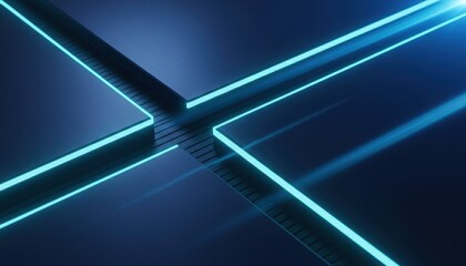 Abstract Dark Indigo Metallic Background with Glowing Cyan Light Lines Forming a Complex Geometric Pattern