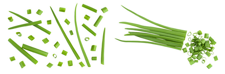 Green onion isolated on the white background. Top view. Flat lay.