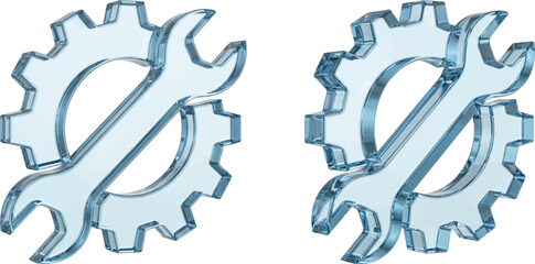 Set of Gear with Wrench 3d icons