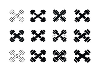 Obraz premium Cross-training Logo Variants. Cross-training. Icon set. Set Logo of cross-training: crossed dumbbells. harmonious logo variations of the same emblematic