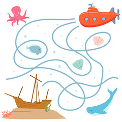 The drowned ship.Ship underwater game.Submarine a maze.Educational game for children.Underwater quest.Exit from the maze.Help the submarine.