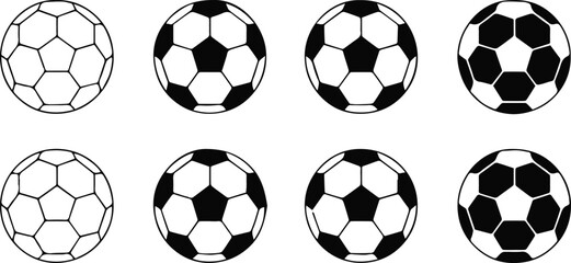 soccer ball icons eight black white panel design variations