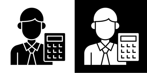 Accountant Icon Set White Glyph Style Collection