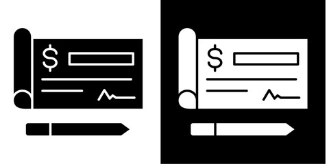 Cheque Icon Set White Glyph Style Collection