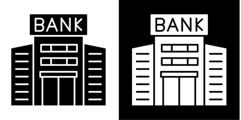 Bank Icon Set White Glyph Style Collection