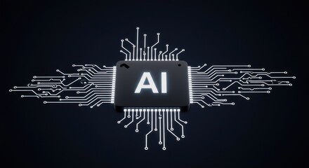 A black square with white circuits and AI text on a dark background