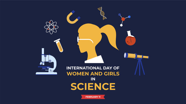 International day of women and girls in science flyer illustration