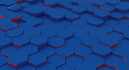 A 3D rendering of blue hexagons on a white background