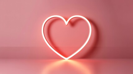 A glowing white neon heart shape on a pink background for Valentines Day or love concepts