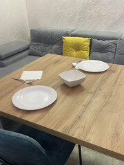 the plate on the table near the chair