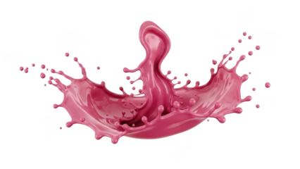 Dynamic pink liquid paint splash with droplets, isolated subject for creative artistic projects.