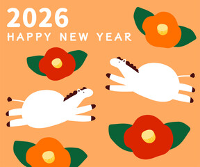 Cute Traditional Chinese Horse Illustration for Lunar New Year 2026 Background Card with Happy New Year Text
