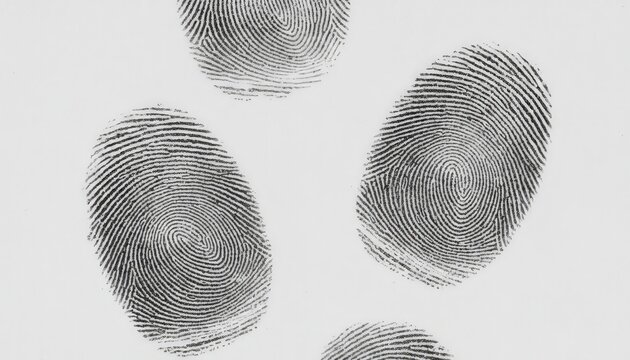 Multiple dark human fingerprints on a white background representing unique personal authentication, forensic evidence, and biometric security for crime investigation and data protection - Powered by Adobe