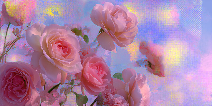 A collection of pastel roses and lace-like digital patterns creating a soft, sentimental aesthetic.