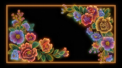A vintage-style greeting card featuring floral clip-art and glowing edges.