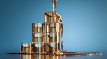 Gold flows over glass towers