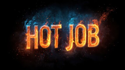 Obraz premium Bold fire-lit lettering spelling Hot Job against a dark, smoky background
