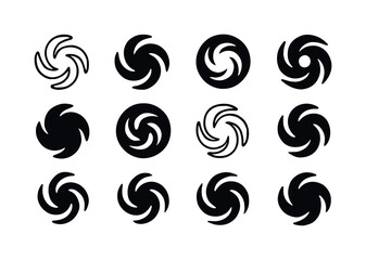 Galactic Core Icons. Galactic core. Icon set. Set Logo of Galactic core: Supernova remnant swirl: Symmetrical form, Abstract geometric, Minimal outline, Filled