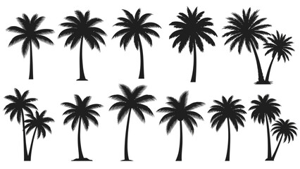 Fototapeta premium Tropical Palm Tree Silhouettes Collection: Black Vector Set for Summer and Beach Designs