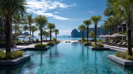 Sunny resort with palm trees